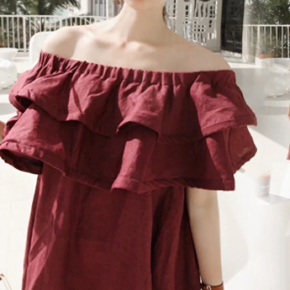 ❗️Summer Sale Burgundy off shoulder dress - Picture 3 of 6