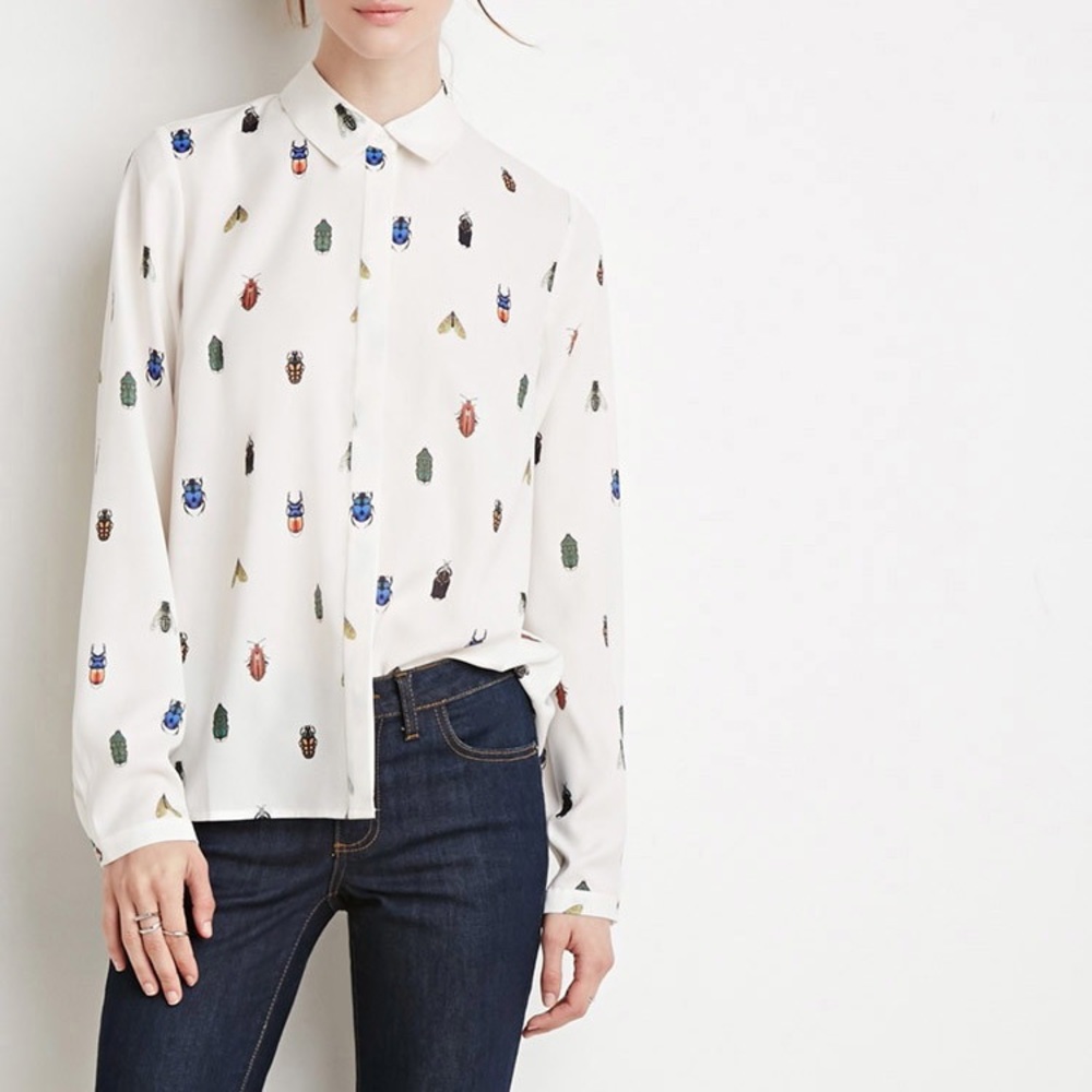 Button Front Blouse with Print