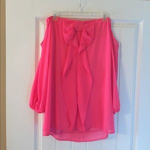Hot Pink Strapless dress (w draped sleeves)