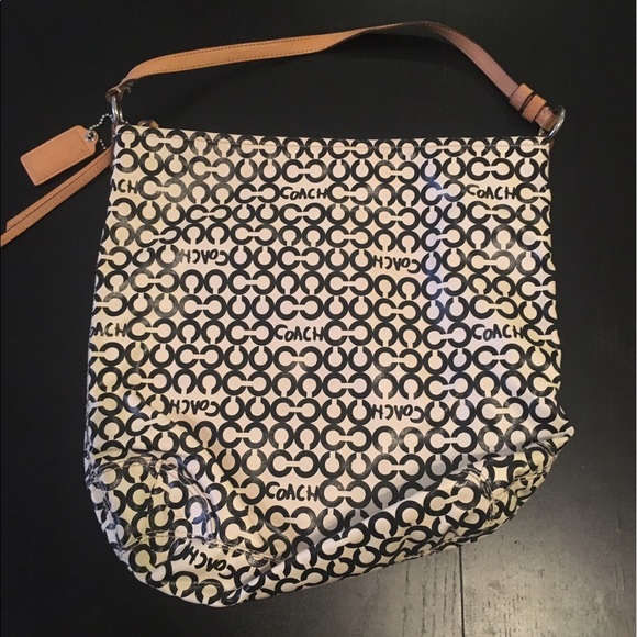 Light tan black C" print coach bag - Picture 1 of 4