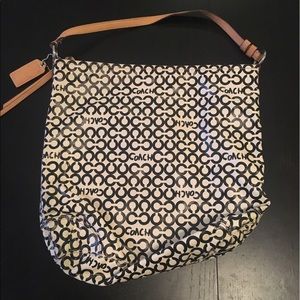 Light tan black C" print coach bag