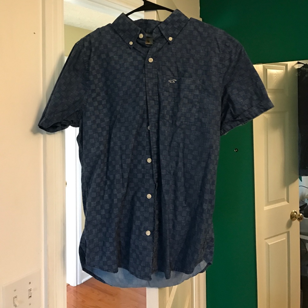 Blue checkered button down shirt