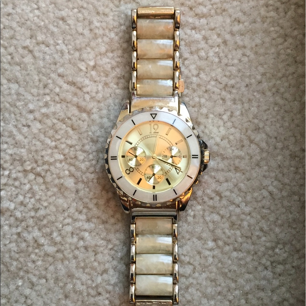 Gold and Faux Ivory Wrist Watch
