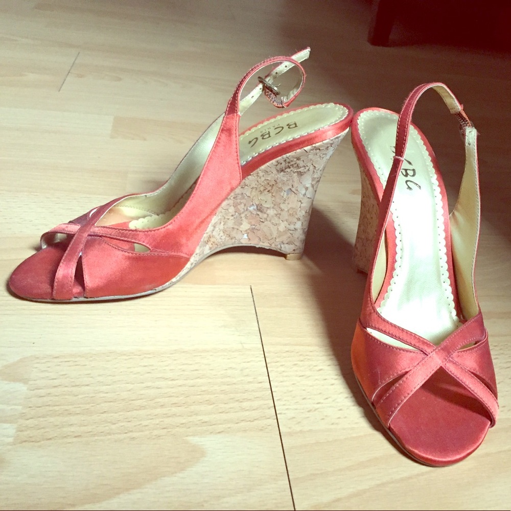 [BCBG] Orange Satin cork wedges