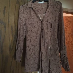 Brown lace long sleeved top