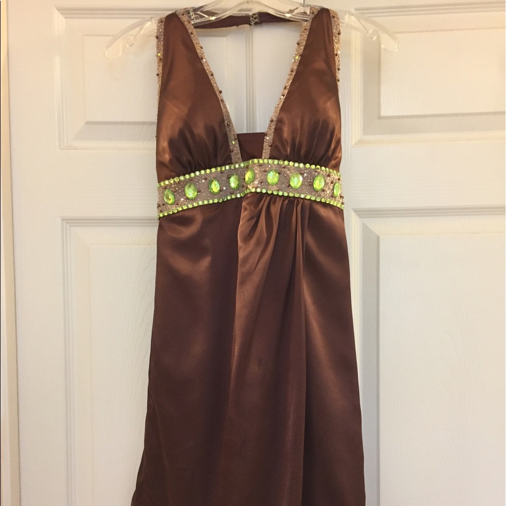 Brown and green short formal dress