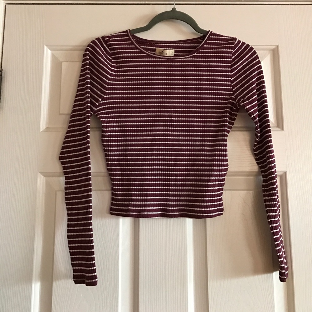 Hollister - Maroon / White Long Sleeve Crop -Small