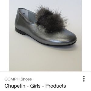 Chupitin genuine leather silver Shoes fur pom poms