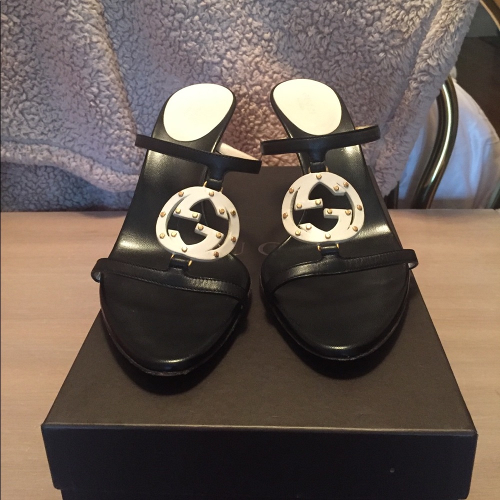 Gucci T-Strap Wood Low Stiletto Heel