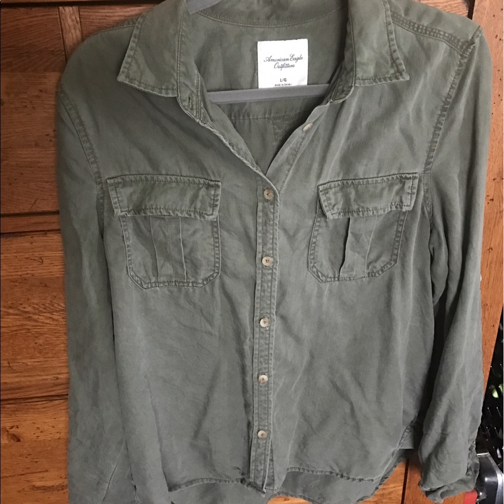 American Eagle Olive Green Button Down