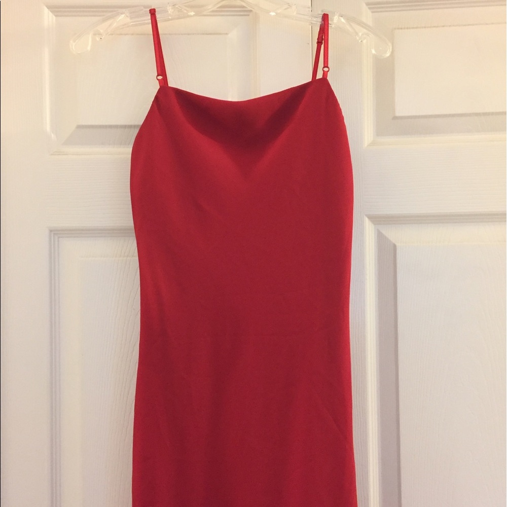 Red Scallop Hem Midi Dress
