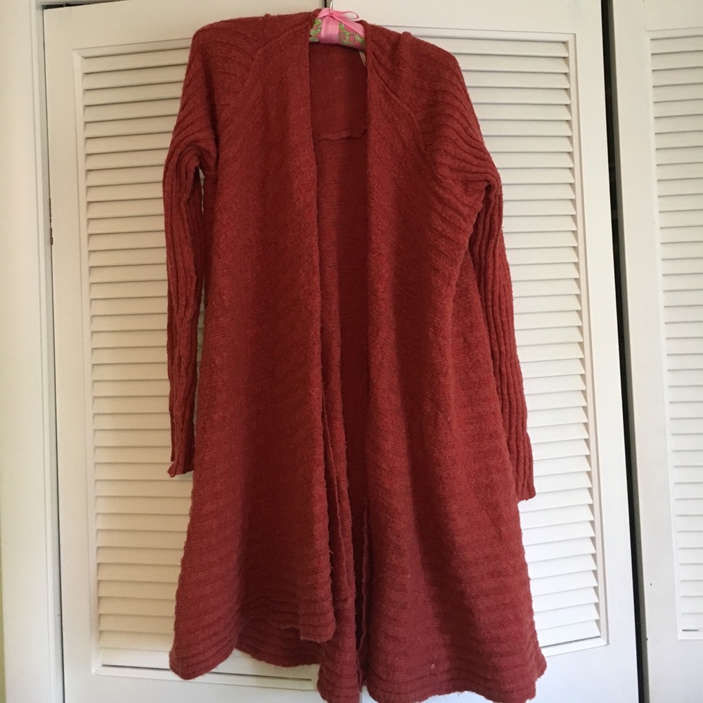 Long red open Free People sweater