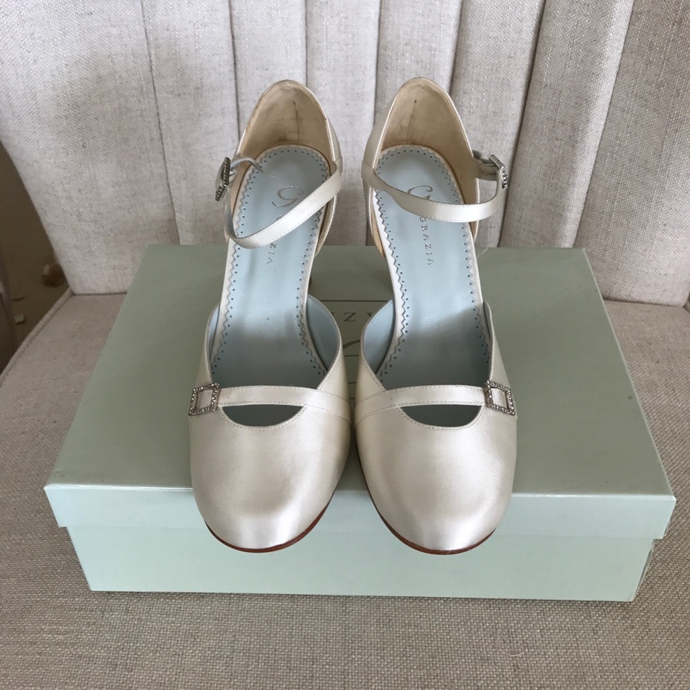 Grazia Ivory Mary Jane Silk Bridal Shoes "Rachel"