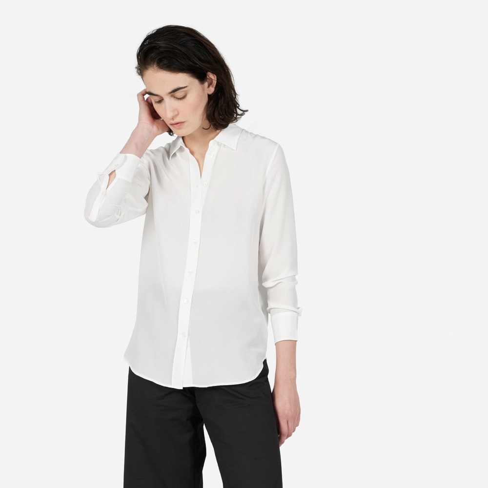 Everlane Ivory Silk Collar Button Down Sz Small