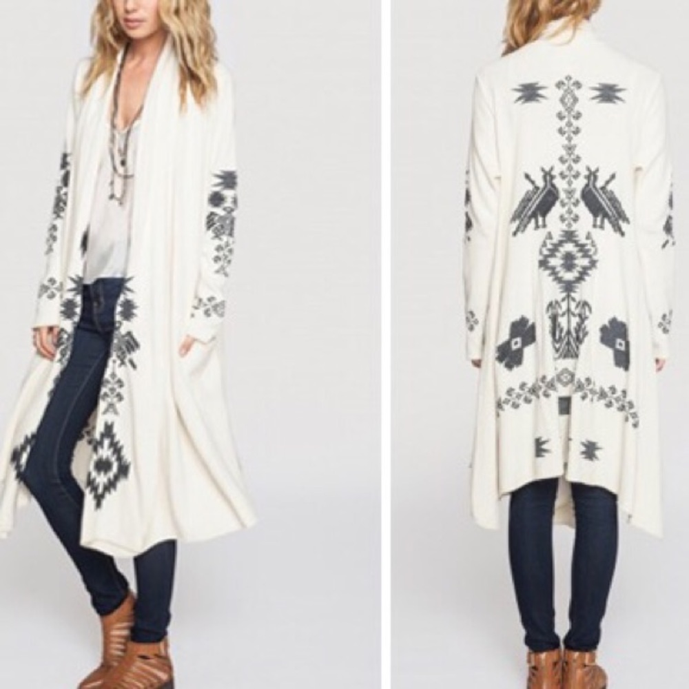Johnny Was offwhite/blue Cardigan Aztec Embroidery