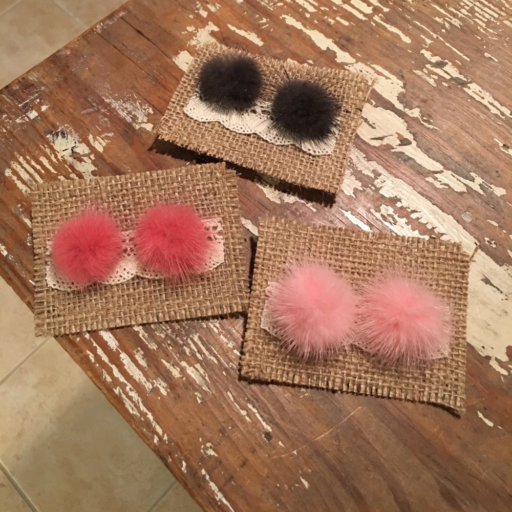 Faux mink pompom earrings