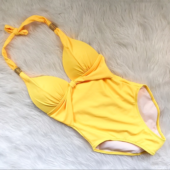 Bright yellow one piece bathing suit S from !liz's closet on Poshmark