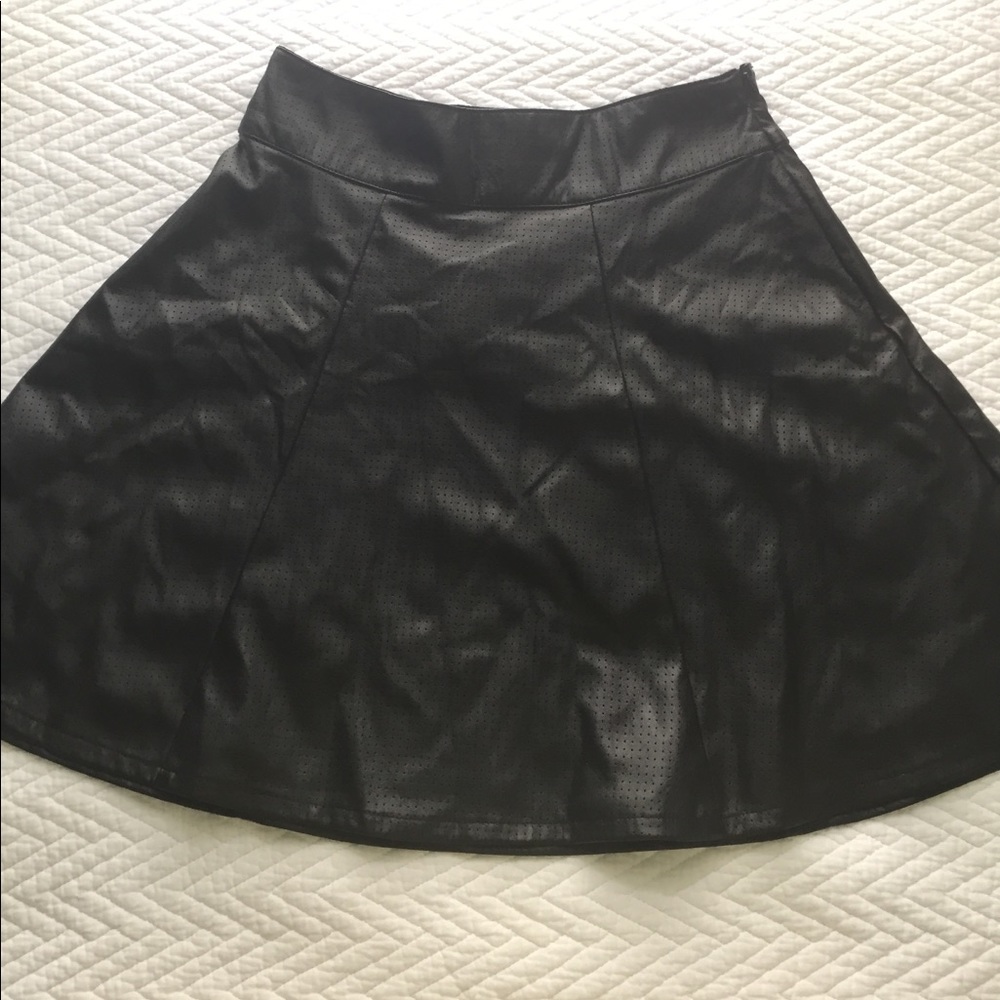 Perforated Black Leather Skater Skirt