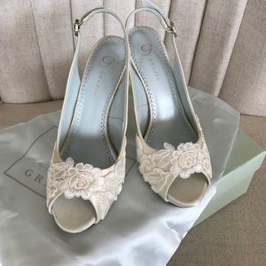 Ivory Silk Peep Toe Sling Back Heels