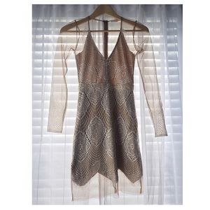 XS Pretty White Lace and Nude Mesh Dress