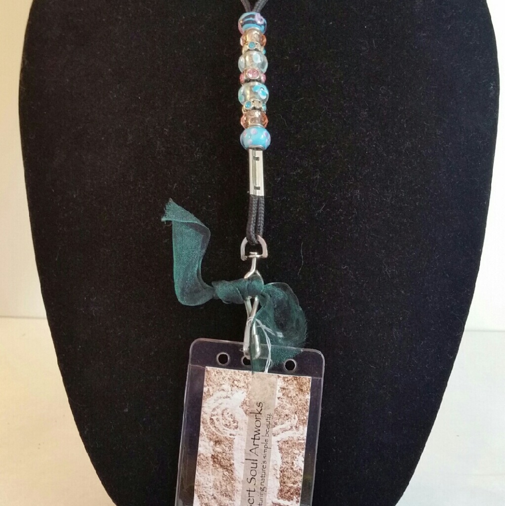 Photo ID Lanyard w/Powder Blue Glass Beads