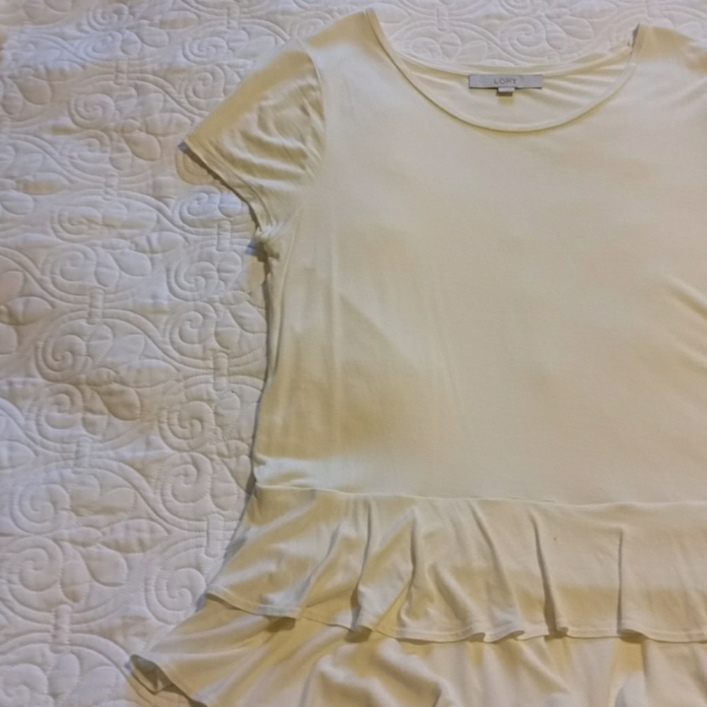 EUC ruffle trim cream top