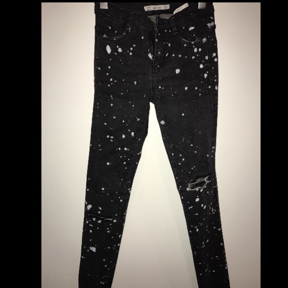 Dark grey Zara splatter painted jeans