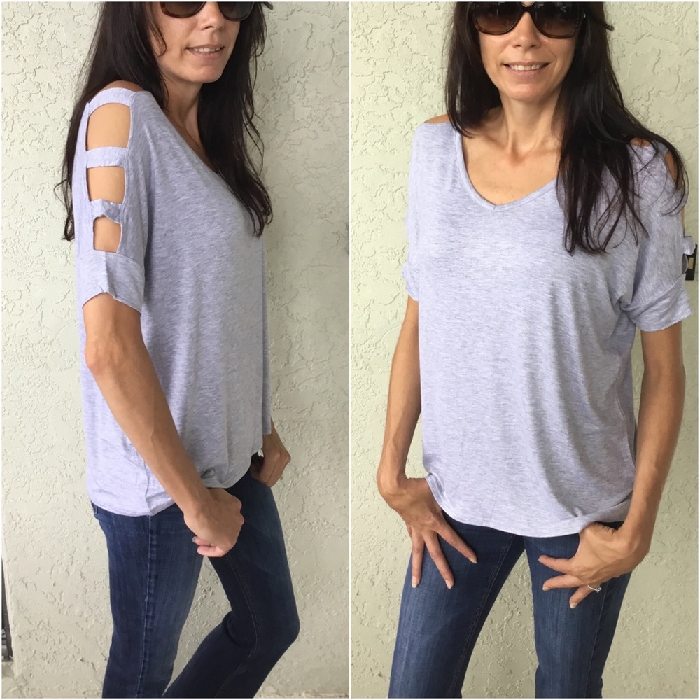 HOLD ⭐️LOWEST PRICE Gray Ladder Cut Out Top Small - Picture 2 of 2
