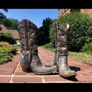 Corral Turquoise & Brown Braiding & Fringe Boots