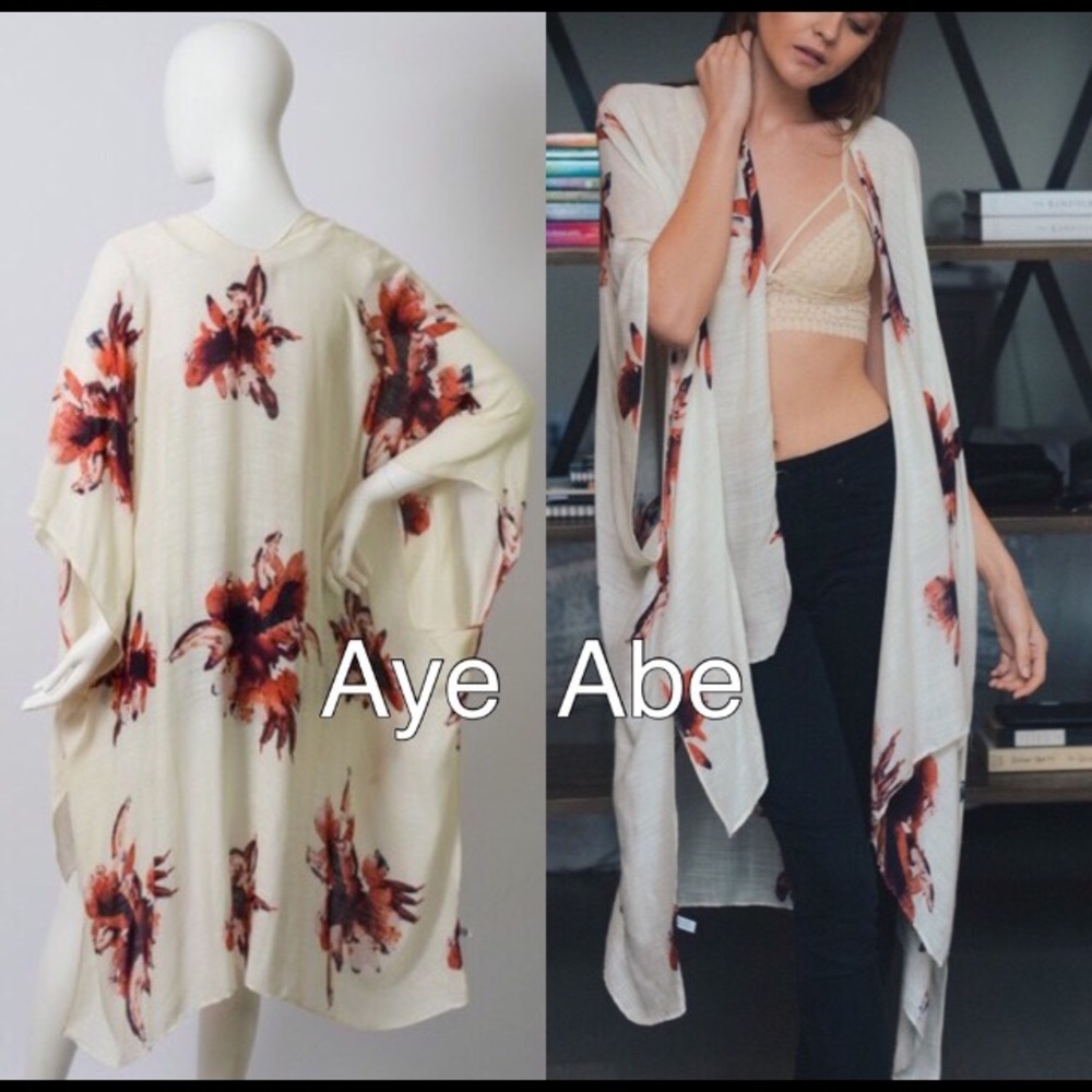 New Floral print kimono wrap coverup open cardigan - Picture 3 of 4