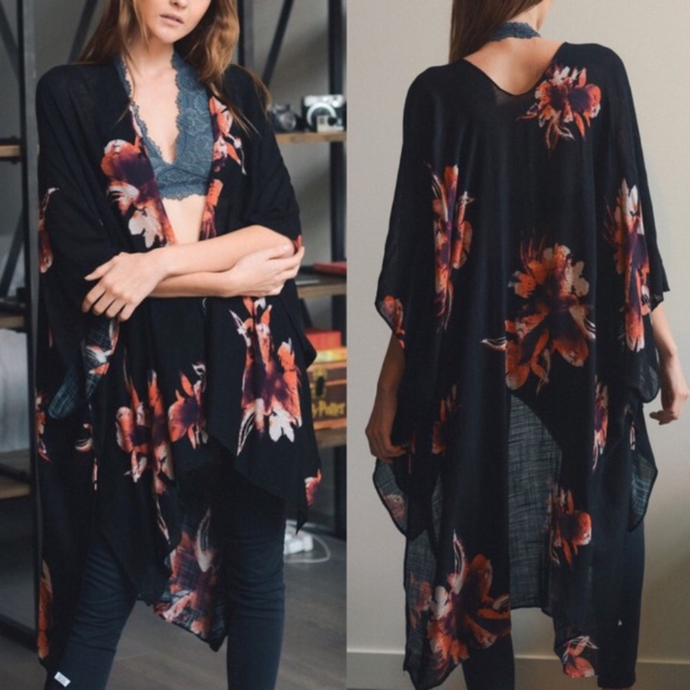 New Floral print kimono wrap coverup open cardigan - Picture 4 of 4