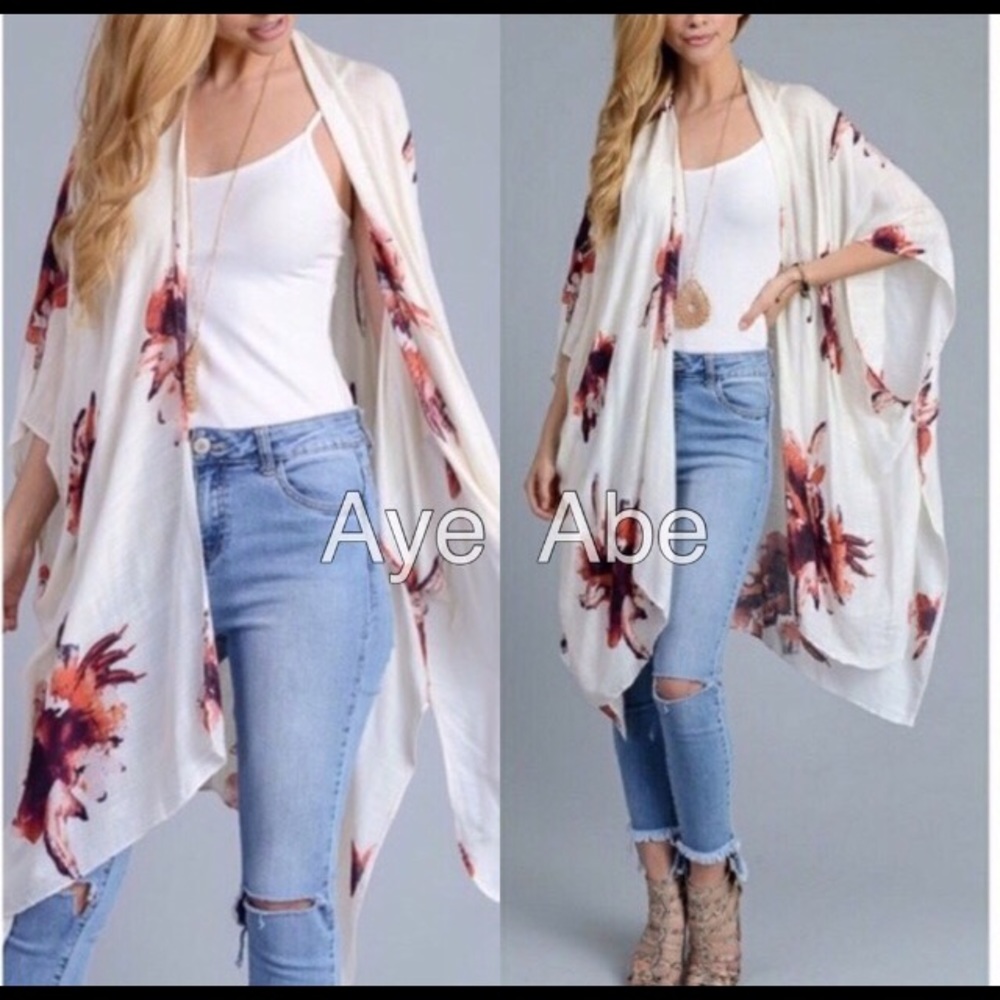 New Floral print kimono wrap coverup open cardigan - Picture 2 of 5