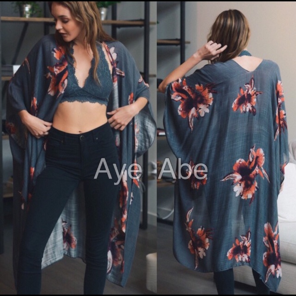 New Floral print kimono wrap coverup open cardigan - Picture 4 of 5