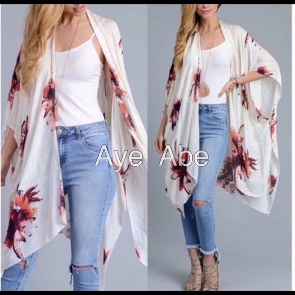 New Floral print kimono wrap coverup open cardigan - Picture 2 of 5