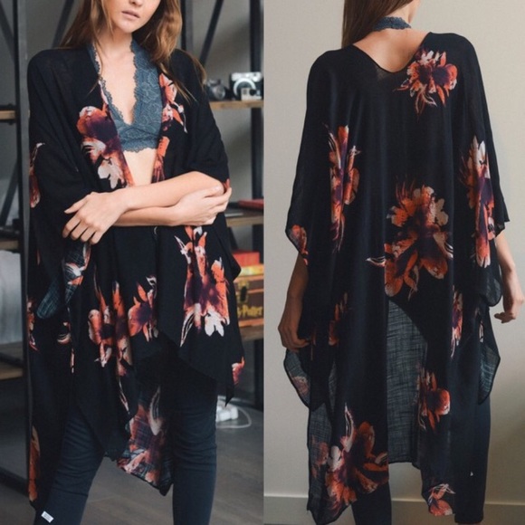 New Floral print kimono wrap coverup open cardigan - Picture 5 of 5