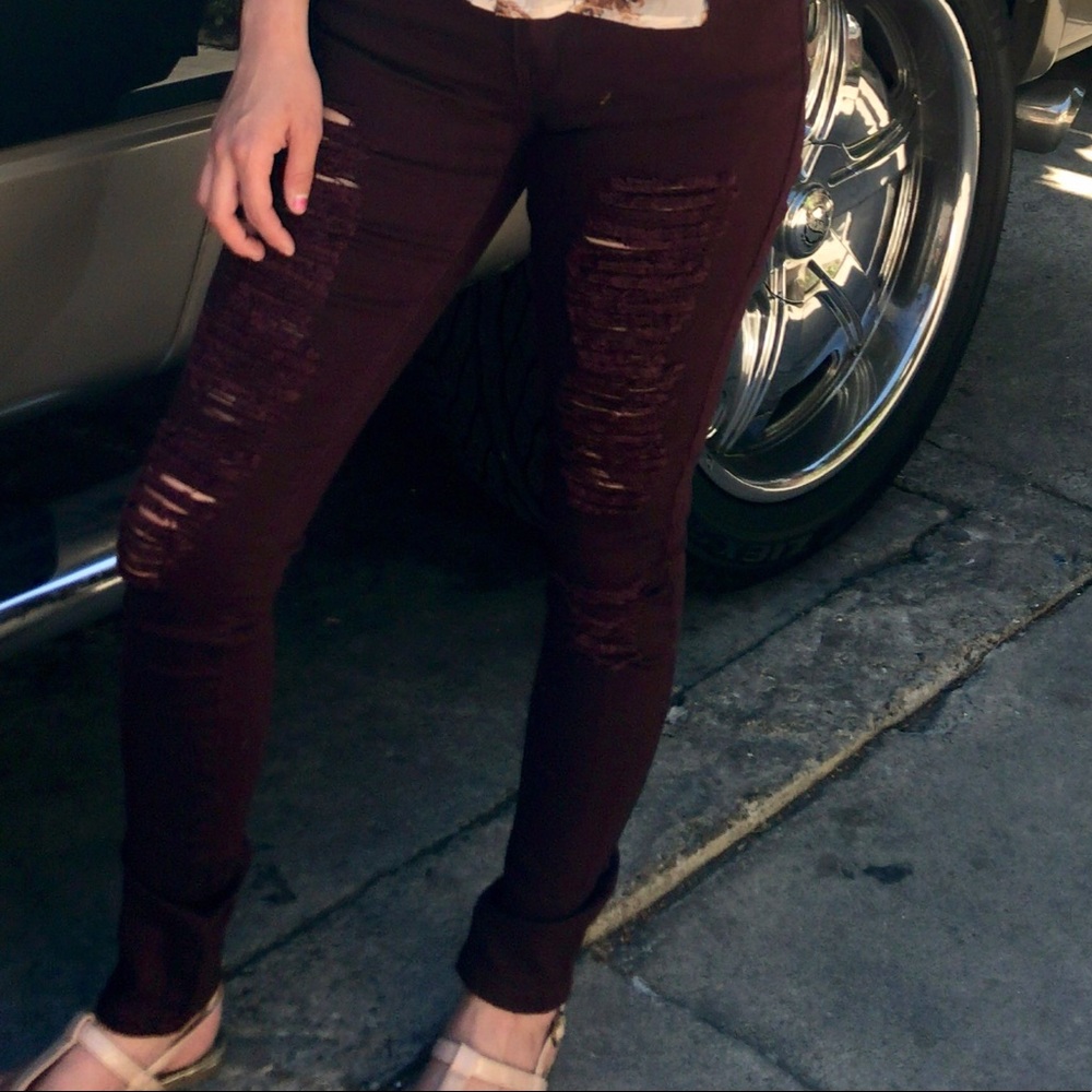 J&C Burgundy Distressed Jeans