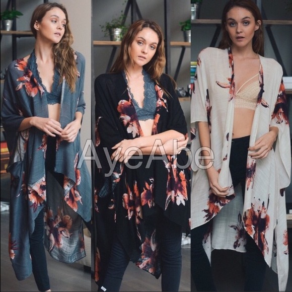 New floral print kimono scarf cover up beach - Picture 4 of 5