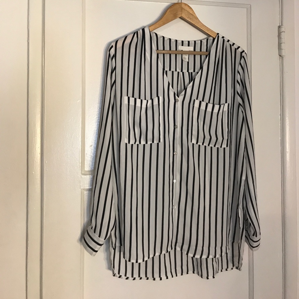 Oversized black/white striped blouse