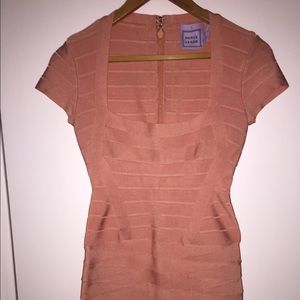 Herve Leger "Rae" bodycon bandage dress in blush
