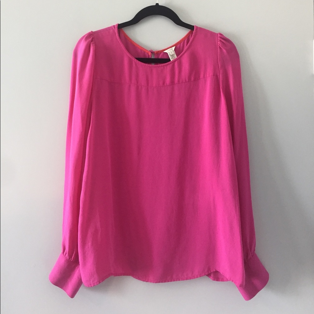 J. Crew bright pink silk blouse
