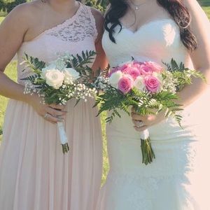 Pale pink long bridesmaid dress