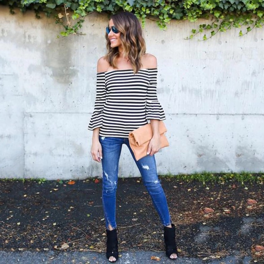Bare Shoulder Bell Sleeve Top S-M - Picture 3 of 8