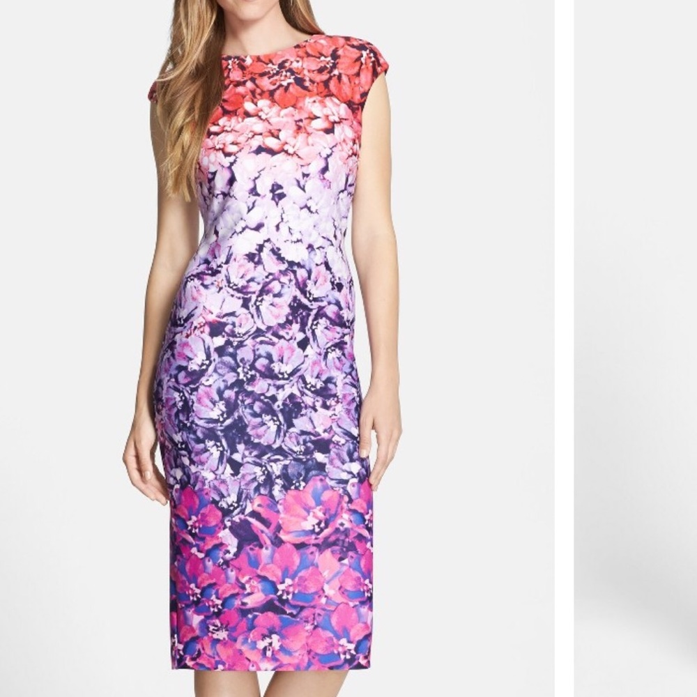Ombré Floral Print Scuba Sheath Dress