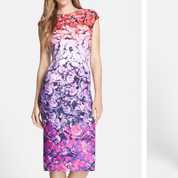 Ombré Floral Print Scuba Sheath Dress - Picture 1 of 3