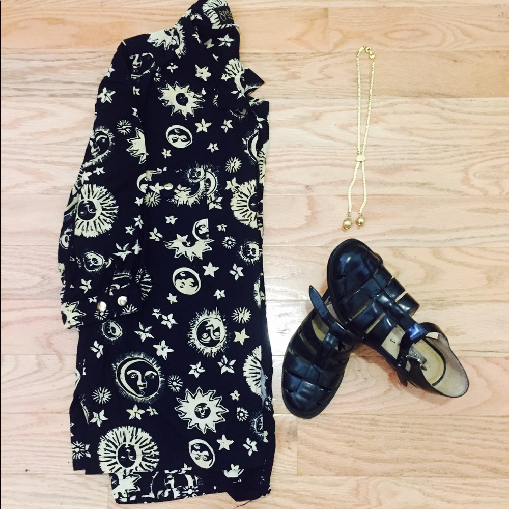 Black Lightweight , moon and starts button up .