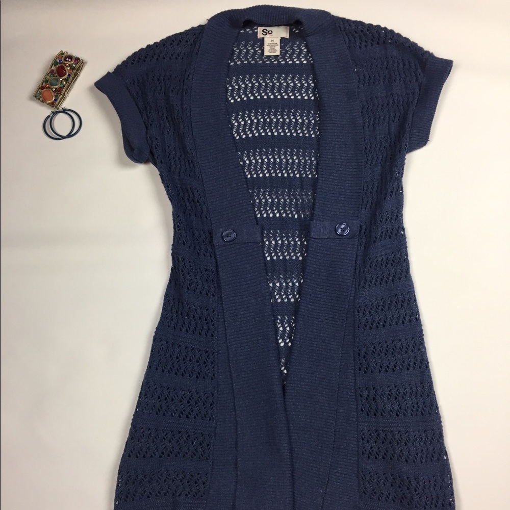 Crochet knit blue shirt SZ M