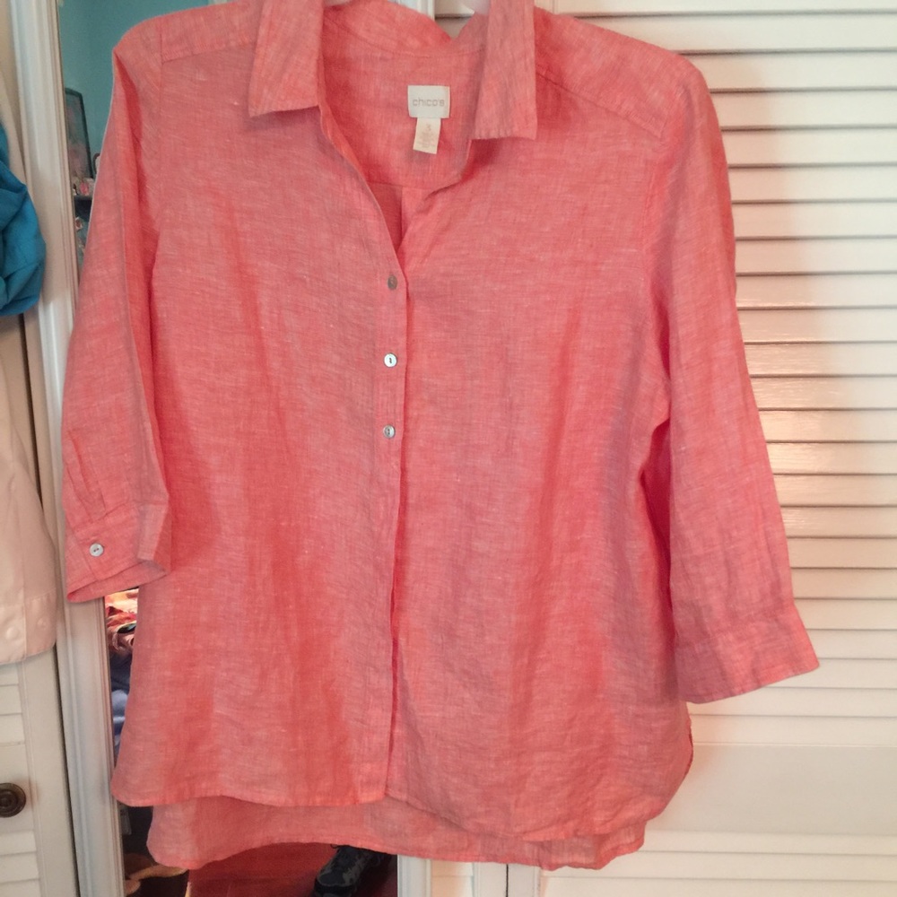 Chico's Peach Linen button down shirt (B-14 OR)