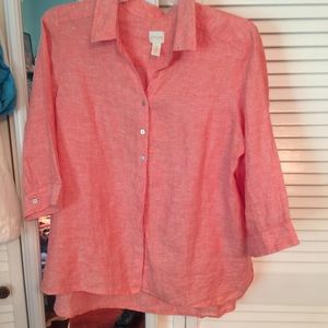 Chico's Peach Linen button down shirt (B-14 OR)