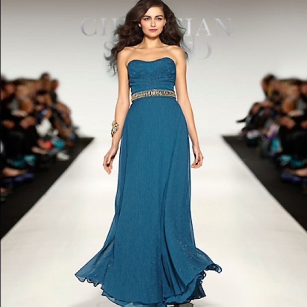 Christian Siriano Teal Chiffon Evening Gown Sze 6