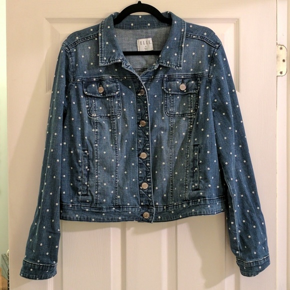 white polka dot denim jacket